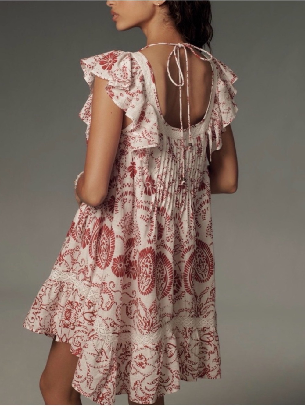 Maeve Anthropologie Women’s Flutter-Sleeve Babydoll Mini Dress Raspberry XS